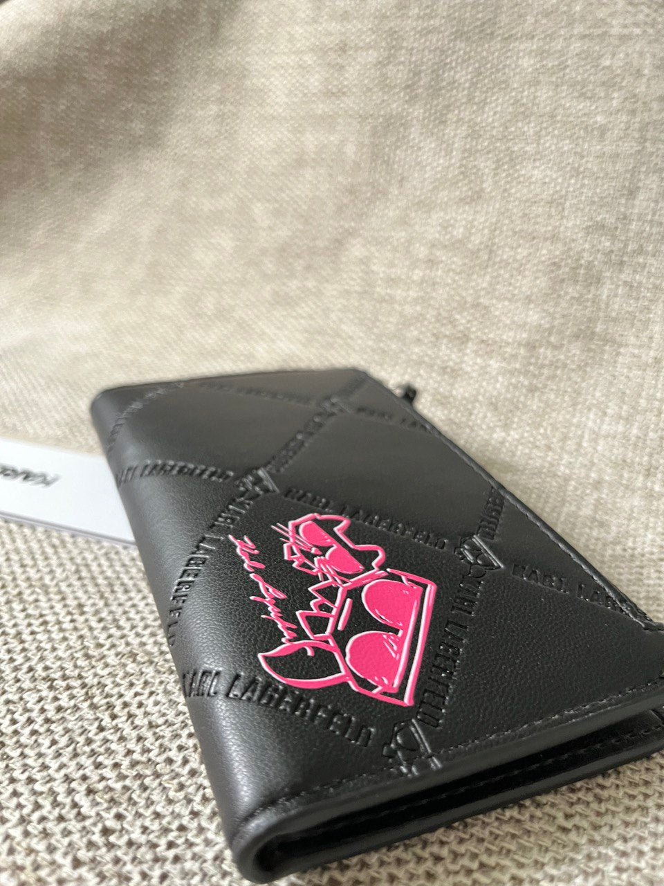 Karl Lagerfeld Quilted Logo Wallet with Pink Cartoon Print – Black Edition