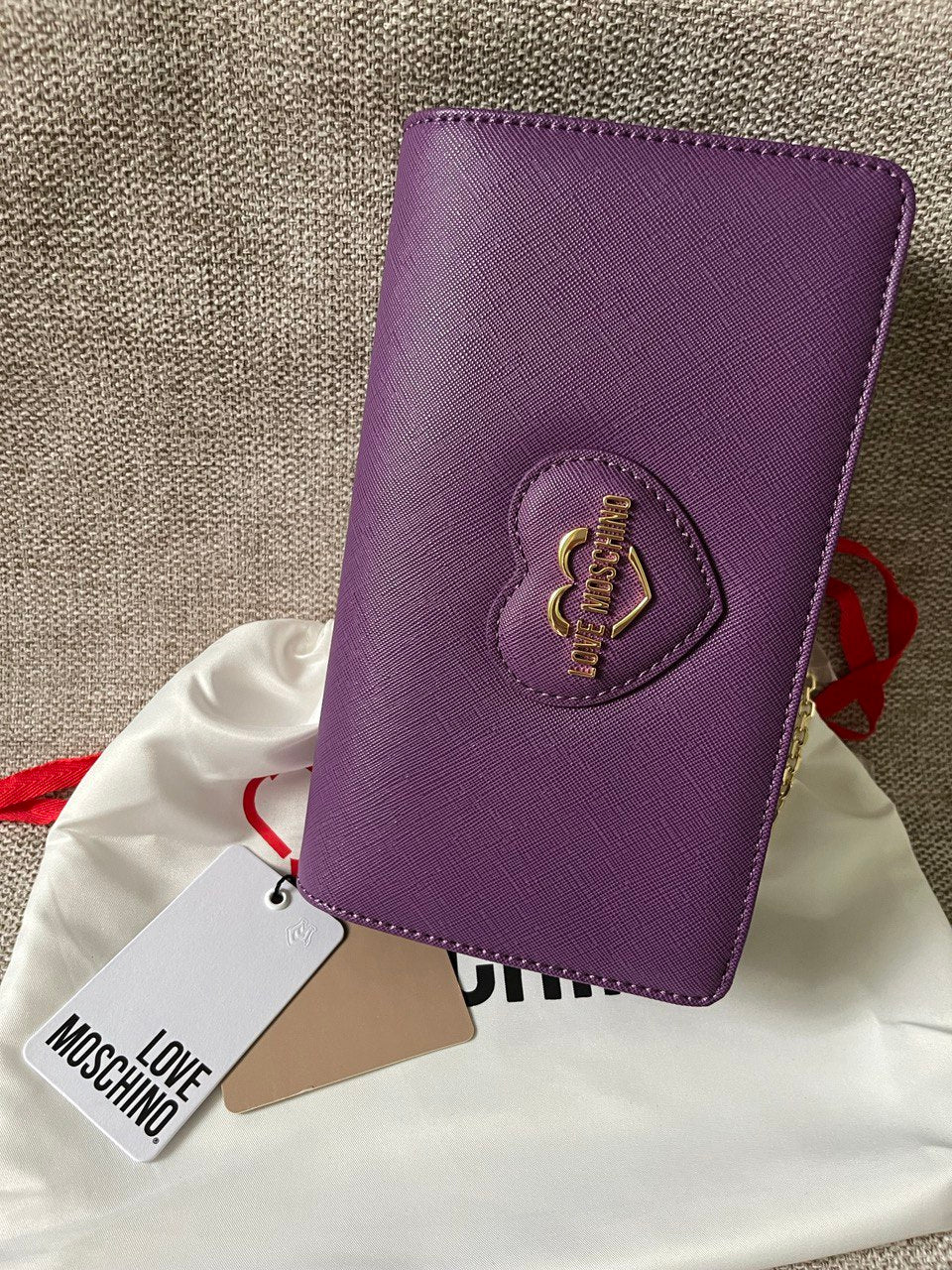 Love Moschino Purple Saffiano Wallet Clutch – Gold Heart Logo