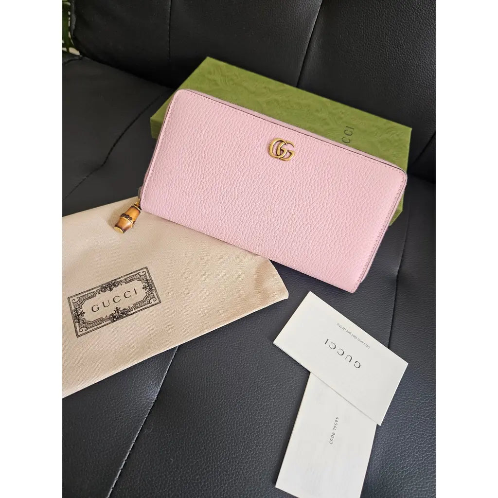 Gucci Pink Leather Continental Wallet – Bamboo Zip Detail