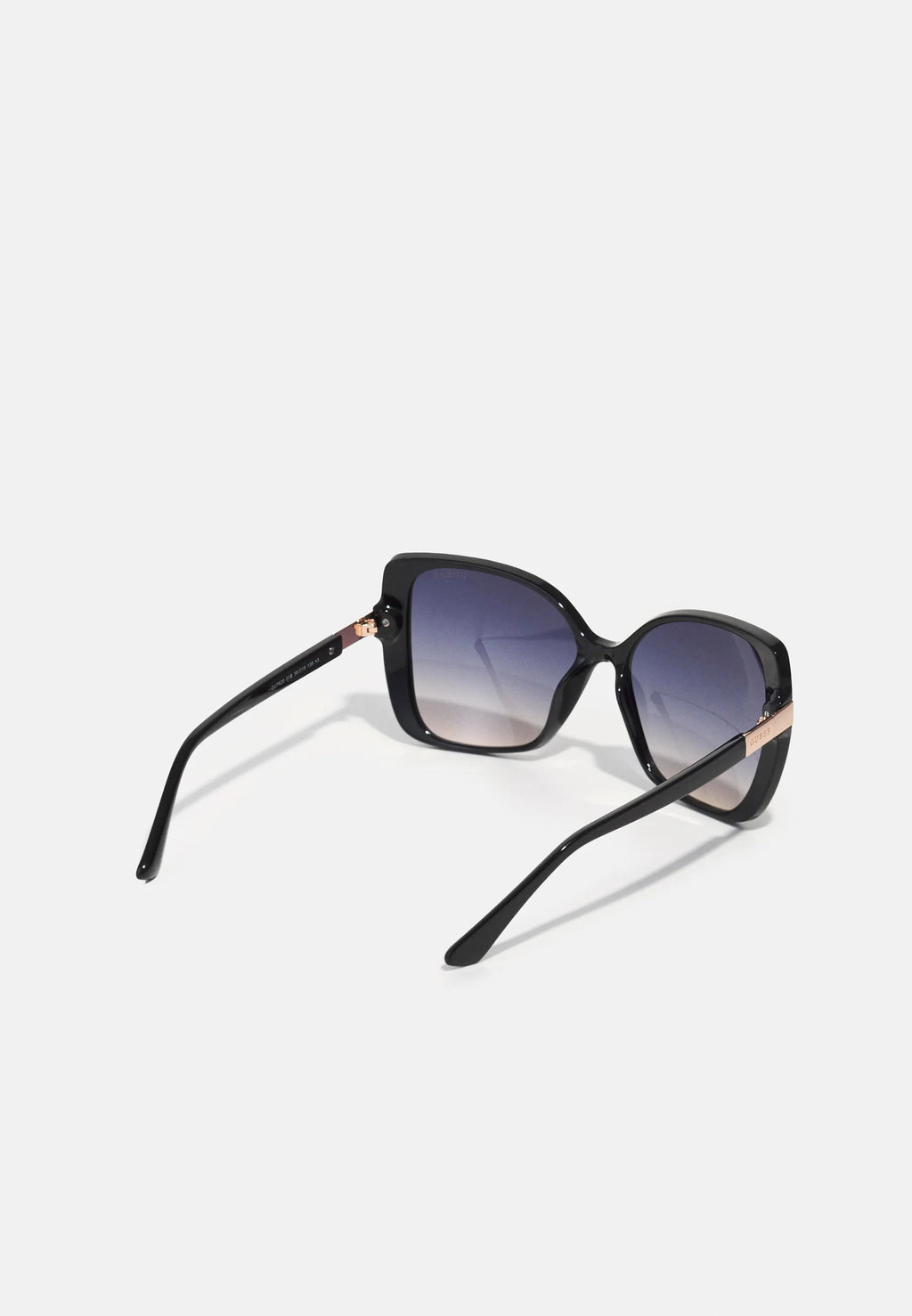 GUESS Cat-Eye Sunglasses – Black Frame with Rose Gold Detail + Red Case