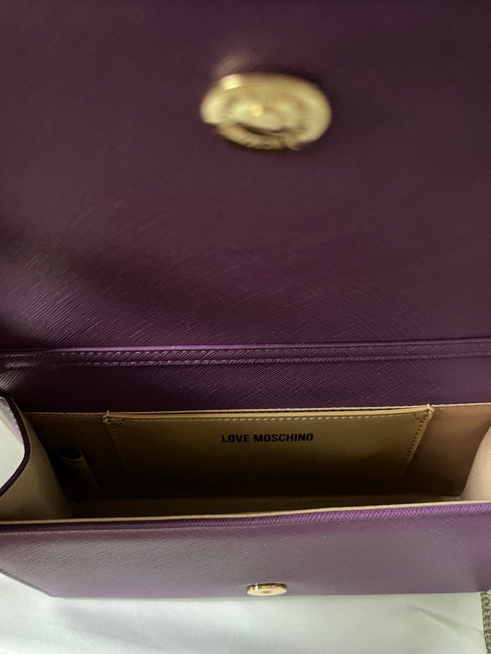 Love Moschino Purple Saffiano Wallet Clutch – Gold Heart Logo