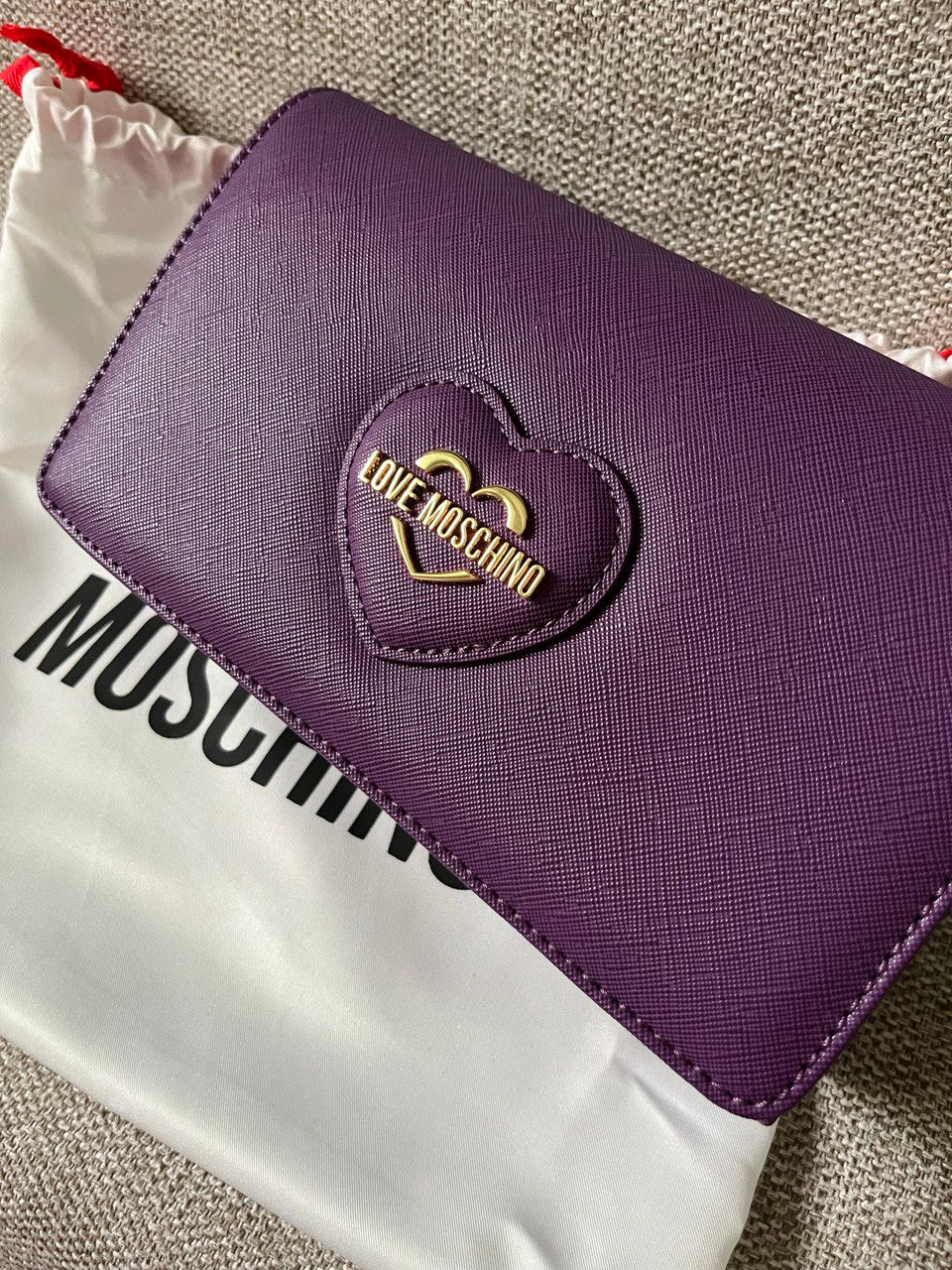 Love Moschino Purple Saffiano Wallet Clutch – Gold Heart Logo