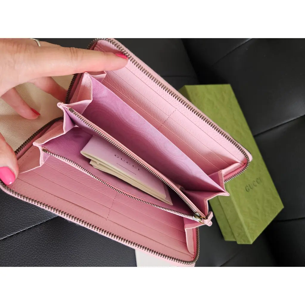 Gucci Pink Leather Continental Wallet – Bamboo Zip Detail