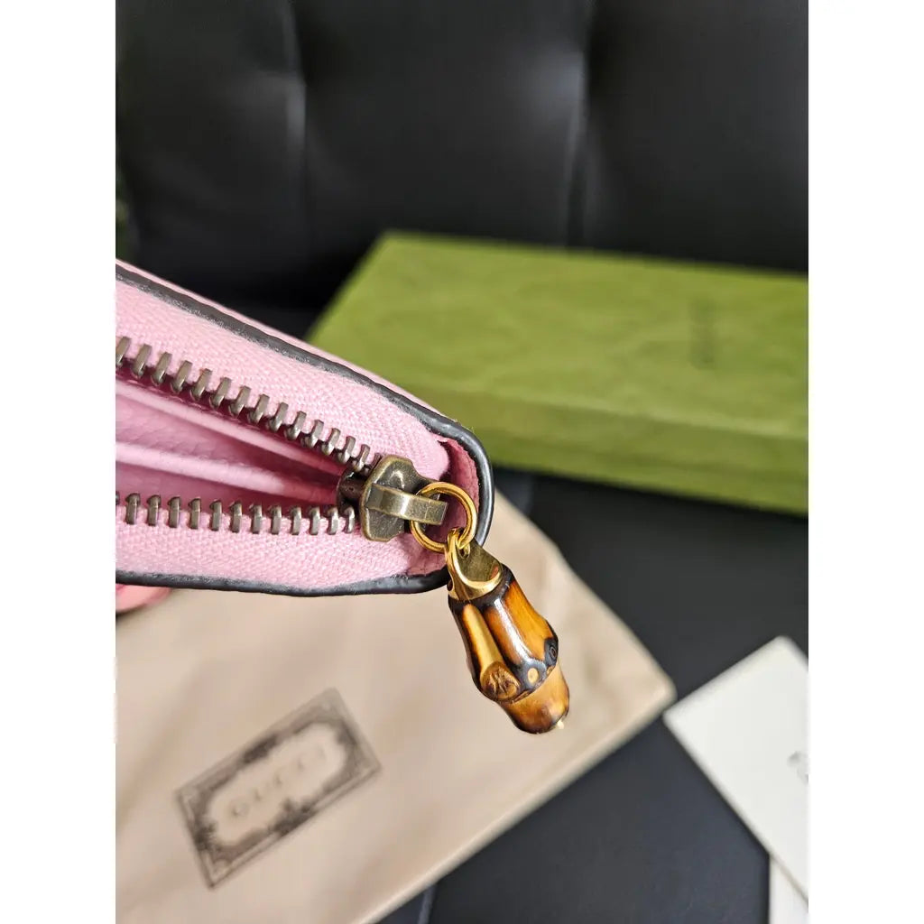 Gucci Pink Leather Continental Wallet – Bamboo Zip Detail