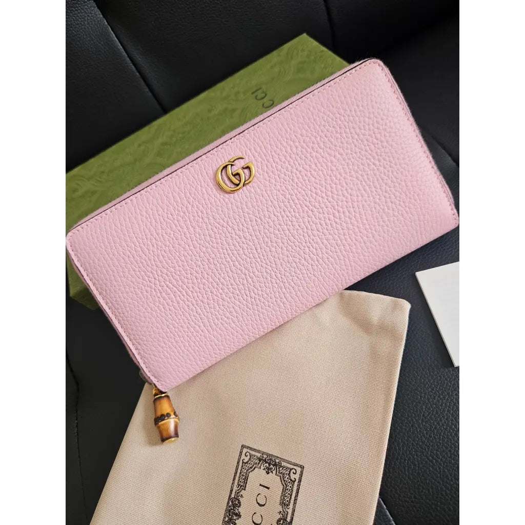 Gucci Pink Leather Continental Wallet – Bamboo Zip Detail
