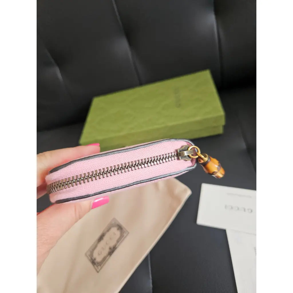 Gucci Pink Leather Continental Wallet – Bamboo Zip Detail